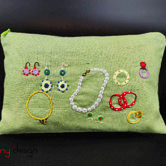 Embroidered zip bag with makeup patterns